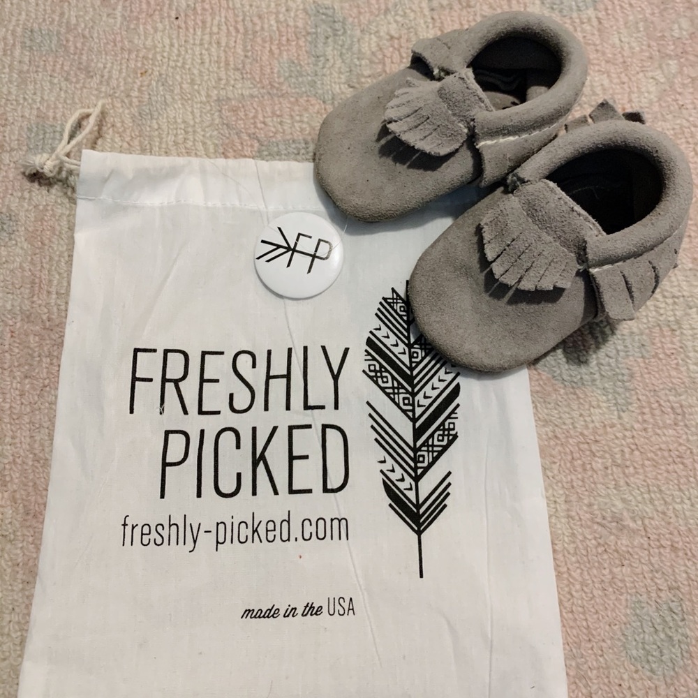 Freshly Picked gray suede moccasins- Size 2